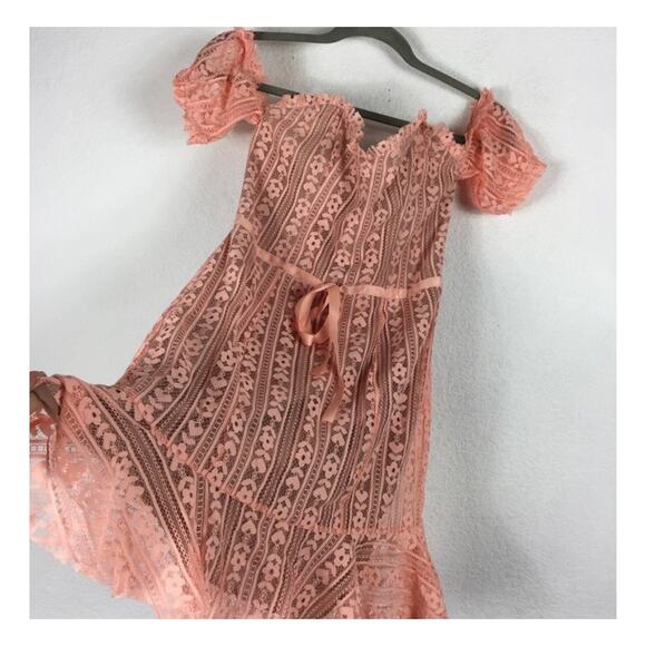 For Love & Lemons Peach Dakota Lace Off Shoulder Bustier Corset Dress Medium - Picture 11 of 15